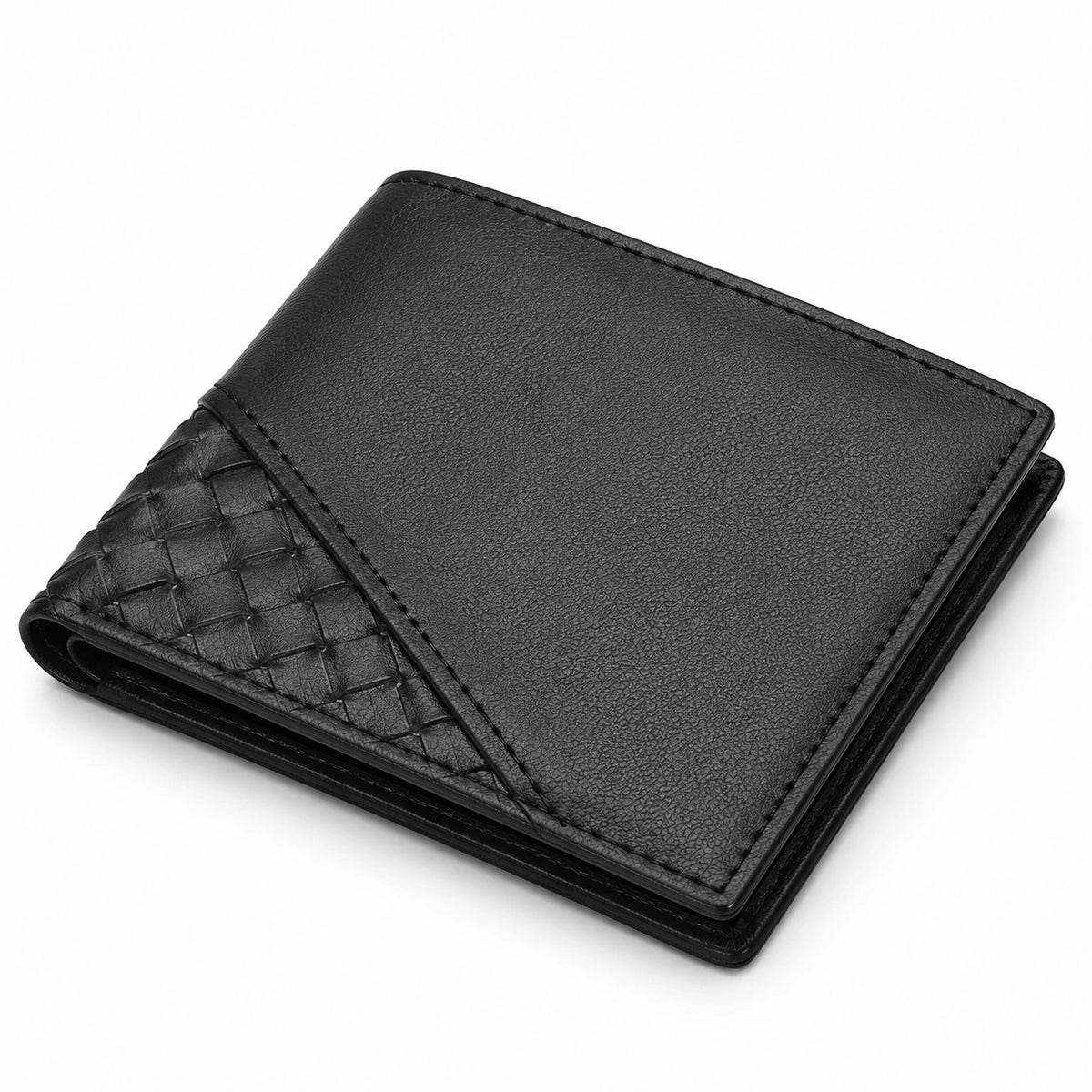 Portefeuille pliant 11.5 x 9.5 x 1.5 cm en matière synthétique noire - style tressé