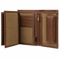 Portefeuille pliant 12 x 9.5 x 2.5 cm en cuir marron beige avec fermeture zippée
