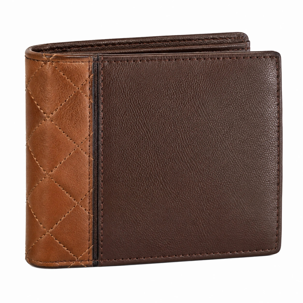 Portefeuille homme 12 x 9 x 2 cm en matière synthétique marron bicolore pliant matelassé
