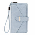Portefeuille femme 19 x 10 x 3 cm en similicuir bleu clair avec dragonne et fermeture zippée
