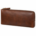 Portefeuille zippé 20 x 10 x 2 cm en cuir marron style classique