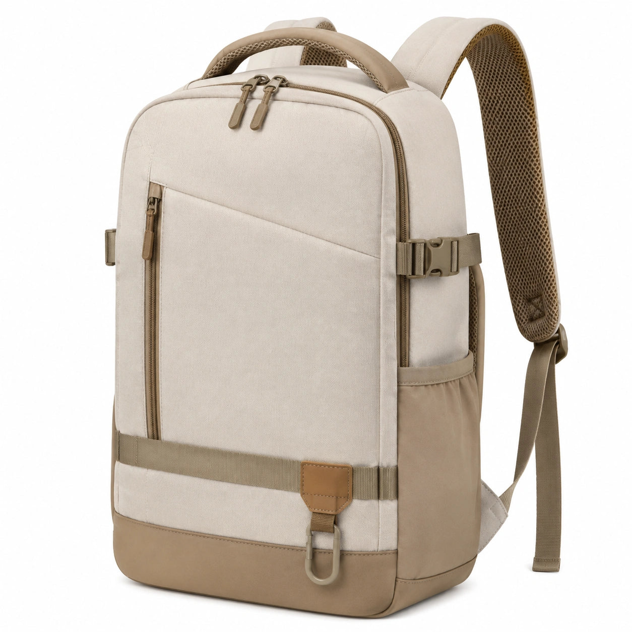Sac à dos 30 x 15 x 45 cm en tissu beige à compartiments pour le quotidien