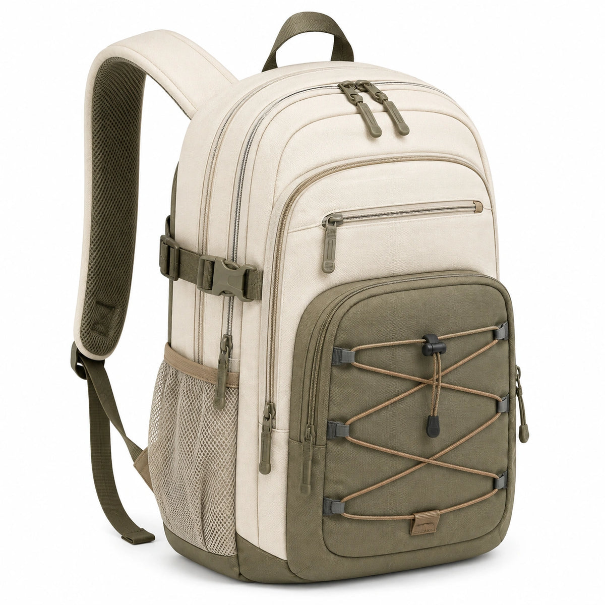 Sac à dos 32 x 20 x 48 cm en polyester beige et kaki pour randonnée avec compartiments multiples