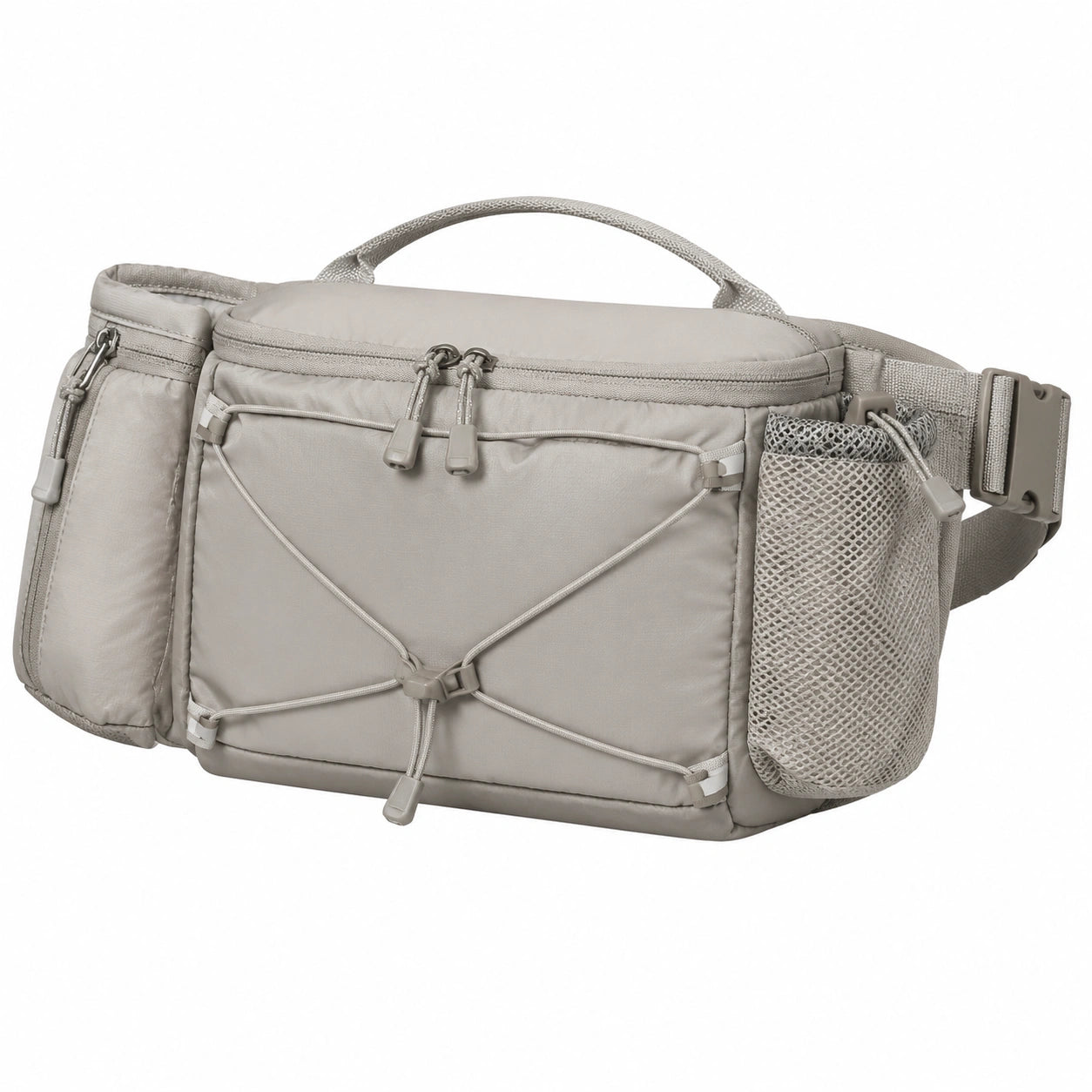 Sac banane 35 x 10 x 18 cm en polyester beige à poches multiples