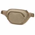 Sac banane 30 x 15 x 8 cm en tissu beige à poches zippées pour usage quotidien