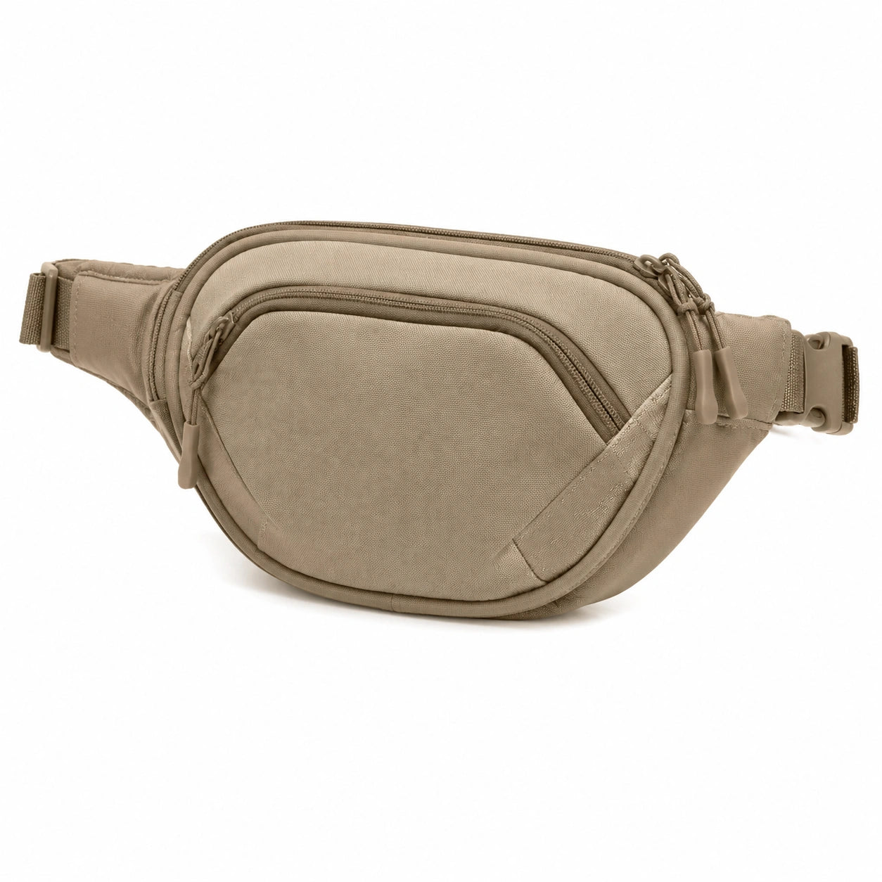 Sac banane 30 x 15 x 8 cm en tissu beige à poches zippées pour usage quotidien