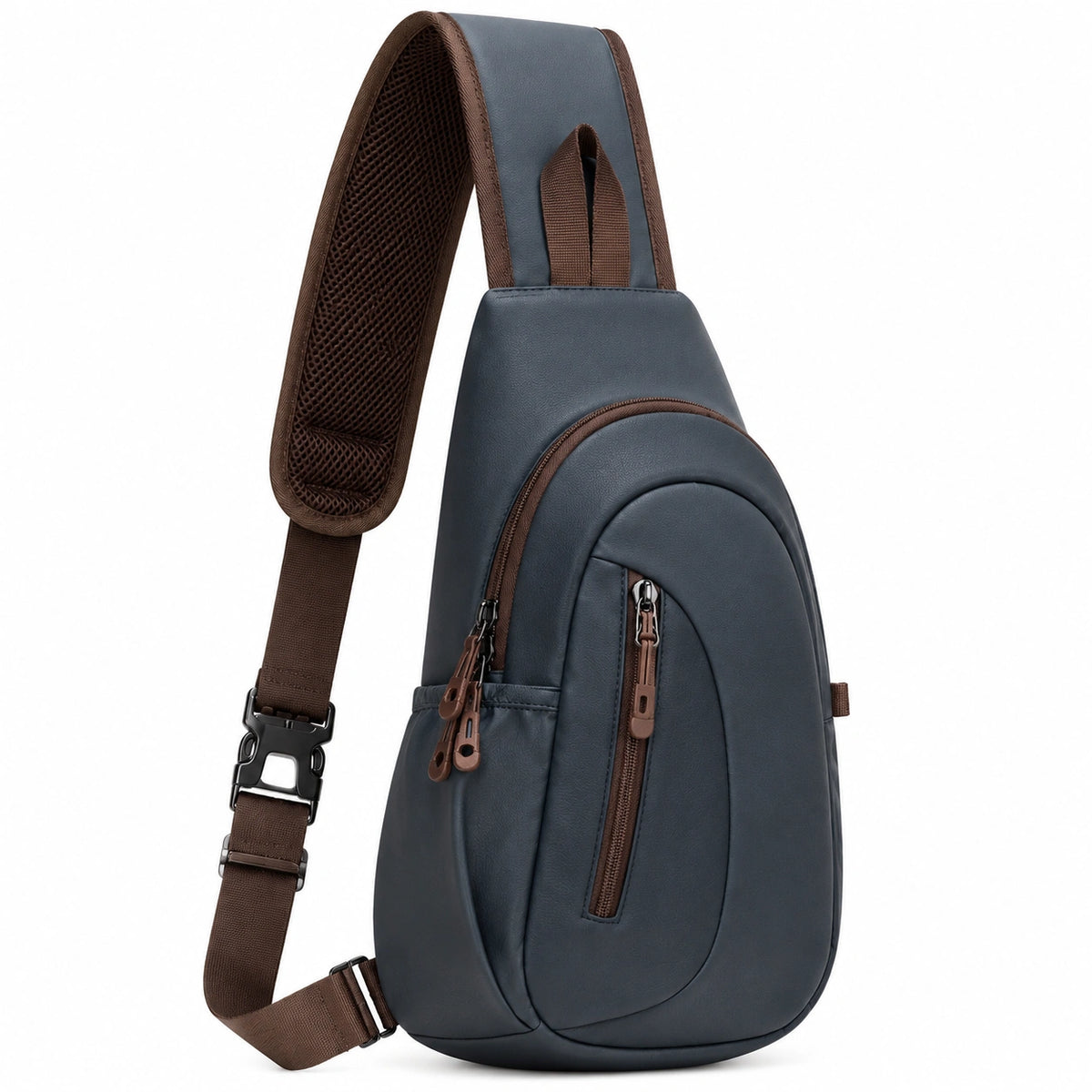 Sac bandoulière 30 x 18 x 8 cm en similicuir bleu foncé avec poches zippées