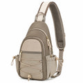 Sac à dos bandoulière 20 x 9 x 32 cm en tissu synthétique taupe avec poches multiples