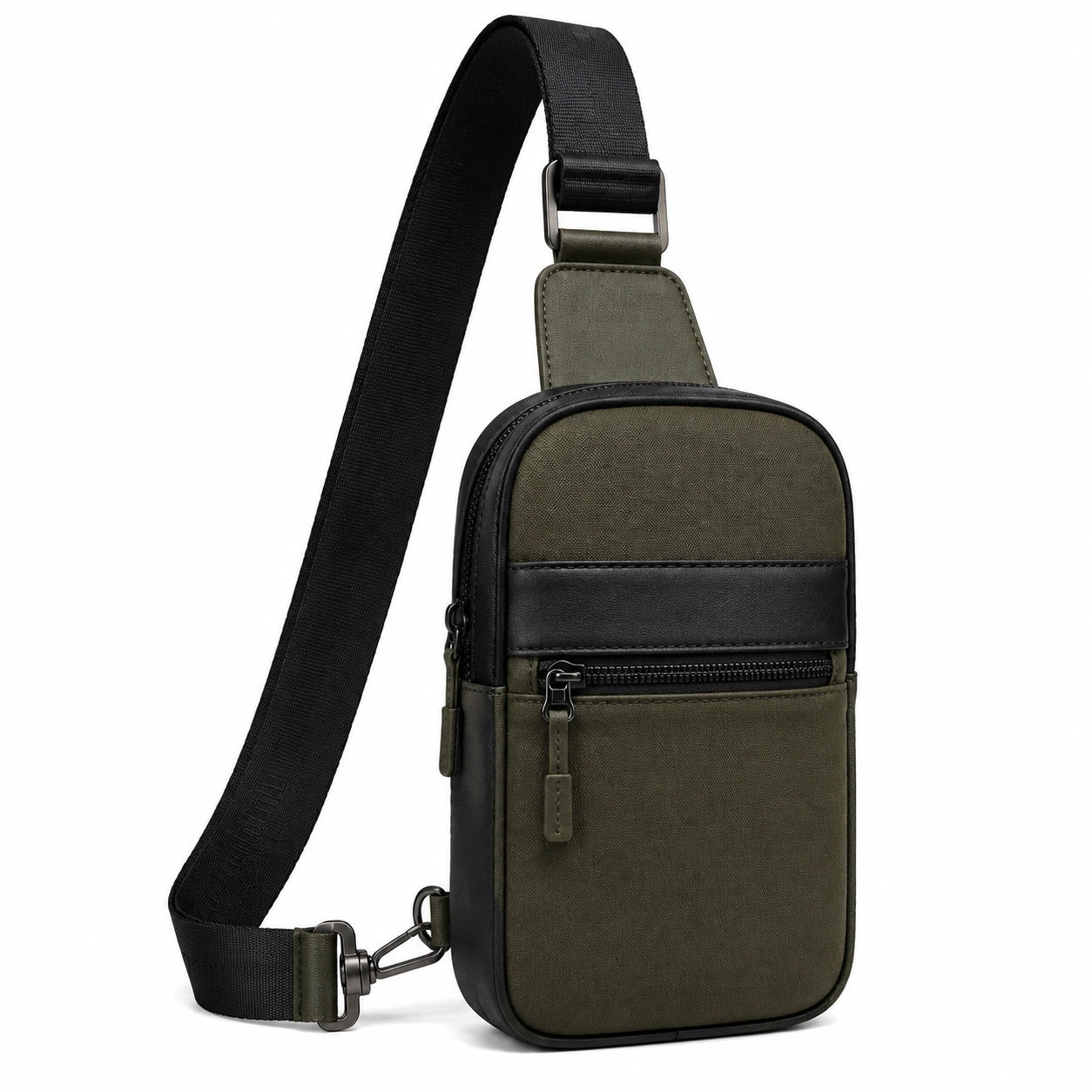 Sac bandoulière 18 x 7 x 32 cm en textile vert kaki et noir pour transport quotidien style urbain
