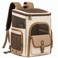 Sac à dos de transport pour animaux 42 x 30 x 45 cm en tissu beige et marron avec maille aérée