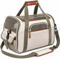 Sac de transport pour animal 46 x 28 x 30 cm en tissu beige et vert avec panneaux en maille respirante