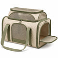 Sac de transport pour animal 50 x 30 x 35 cm en tissu beige et vert avec maille aérée