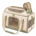Sac de transport pour animaux 43 x 28 x 30 cm en tissu beige et vert avec maille pliable