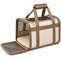 Sac de transport pour chat et petit chien 45 x 28 x 30 cm en textile beige avec maille respirante