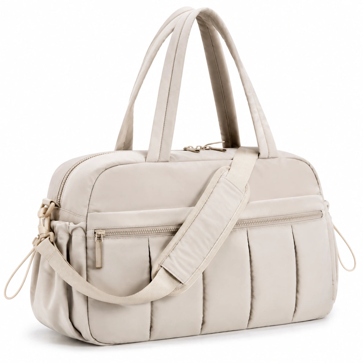 Sac de voyage 45 x 25 x 28 cm en tissu synthétique beige avec bandoulière et poches zippées