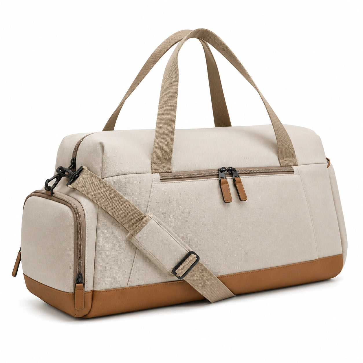 Sac de voyage 50 x 25 x 30 cm en tissu beige et marron avec bandoulière réglable
