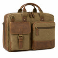 Sac pour ordinateur 40 x 30 x 12 cm en toile kaki et brun à compartiments pour travail