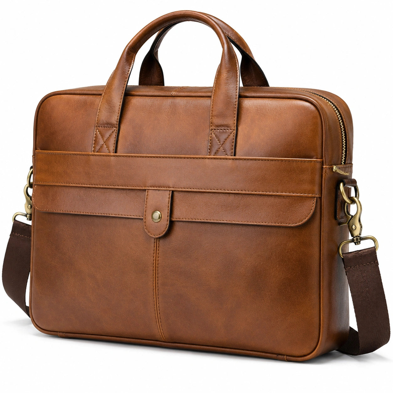 Sacoche ordinateur 40 cm en similicuir marron avec bandoulière amovible style vintage