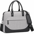 Sac pour ordinateur portable 40 cm en tissu gris et similicuir noir avec bandoulière