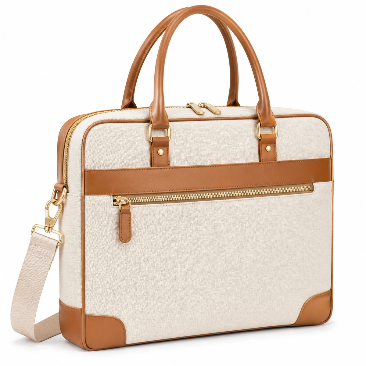 Sac ordinateur 40 x 8 x 30 cm en textile beige et marron à bandoulière