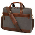 Sacoche ordinateur 40 cm en tissu gris et similicuir marron avec bandoulière réglable